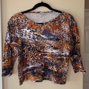 Anne Klein Sport 3/4 Sleeve Printed Top Sz M P
